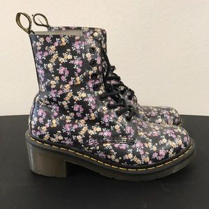 Dr Martens Floral Print Combat Boot with Heel